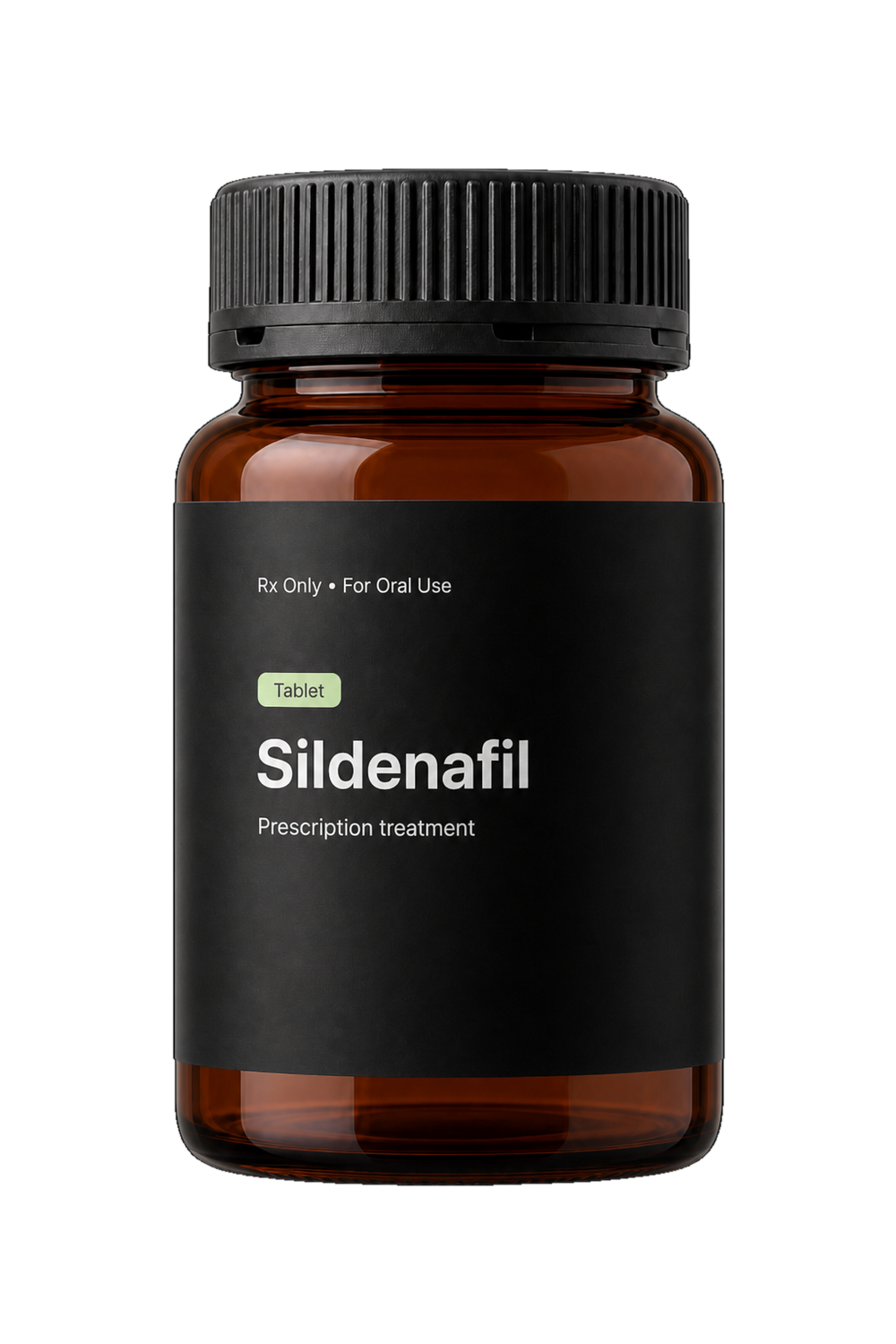 Sildenafil prescription tablets in an amber glass packer bottle