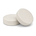 Two off-white round rapid-dissolve tablets