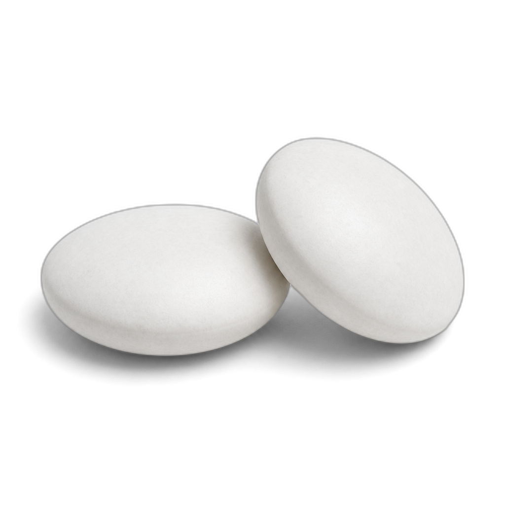 Two white round compounded tablets
