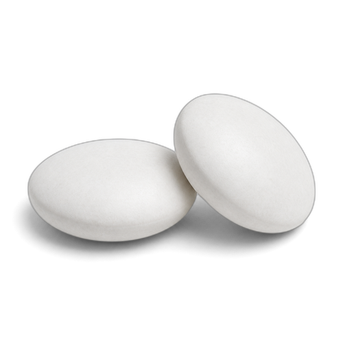 Two white round compounded tablets