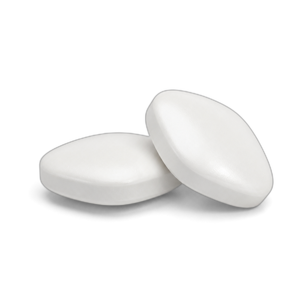 Two white oval sildenafil tablets