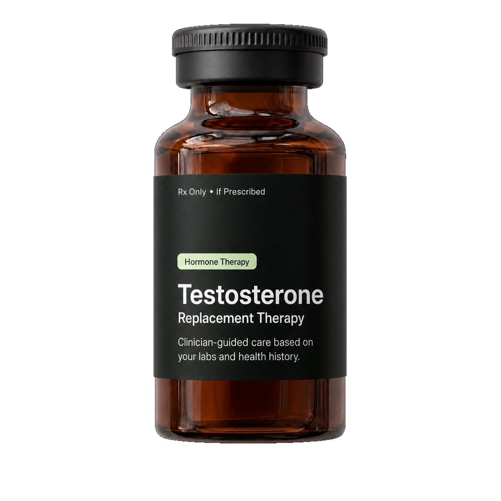 Testosterone Replacement Therapy vial — available only if prescribed