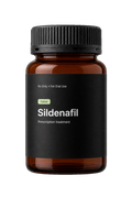 Sildenafil prescription tablets in an amber glass packer bottle