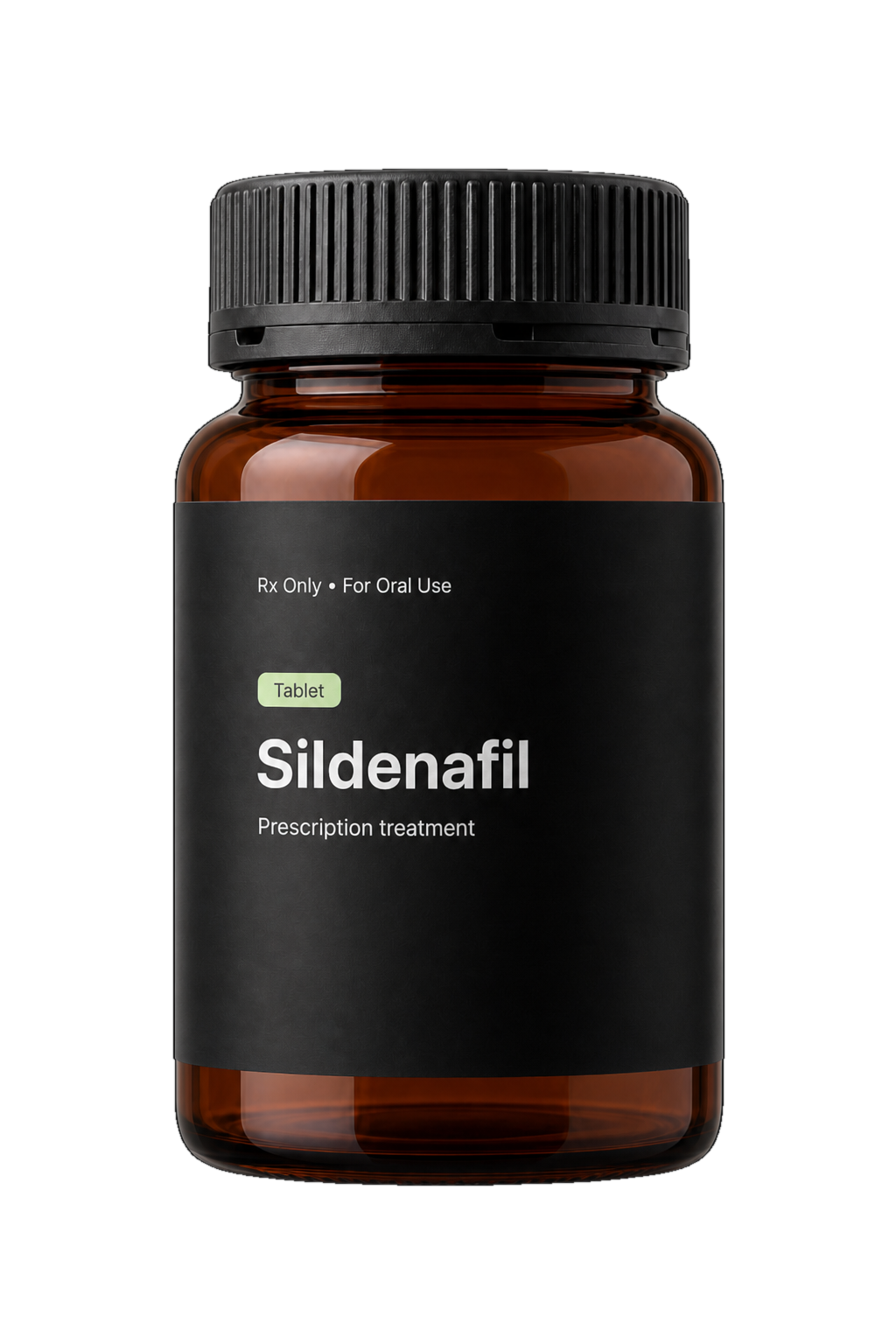 Sildenafil prescription tablets in an amber glass packer bottle